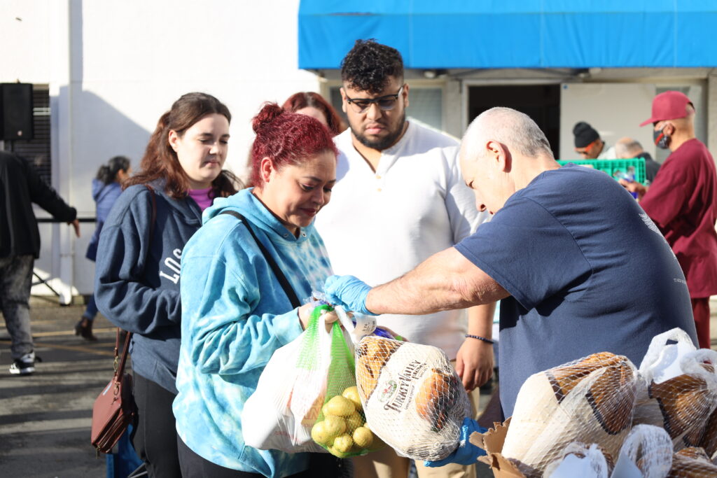 A food distribution at Bay Area Rescue Mission